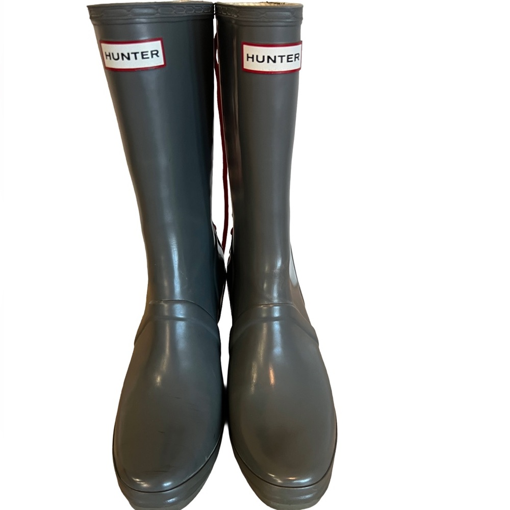 Hunter Rain Boots Womens Size 10 Verbier Tall Lace Up Detail Wedge Rubber Gray